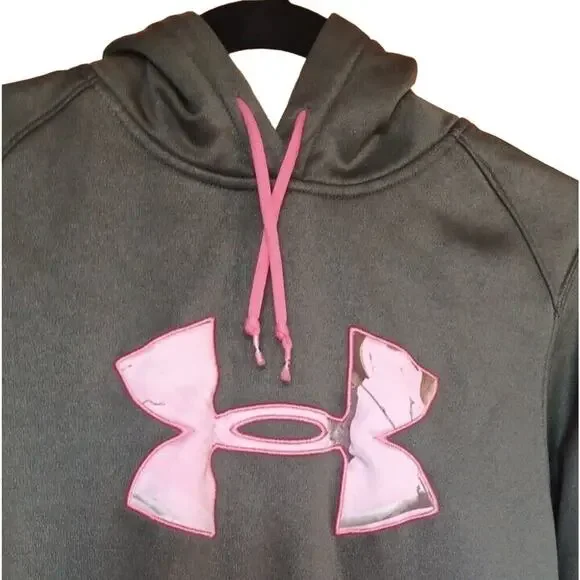 UNDER ARMOUR Sweatshirt Women's Medium Cold Gear Hoodie, Green, Camo Pouch Logo - Picture 3 of 6